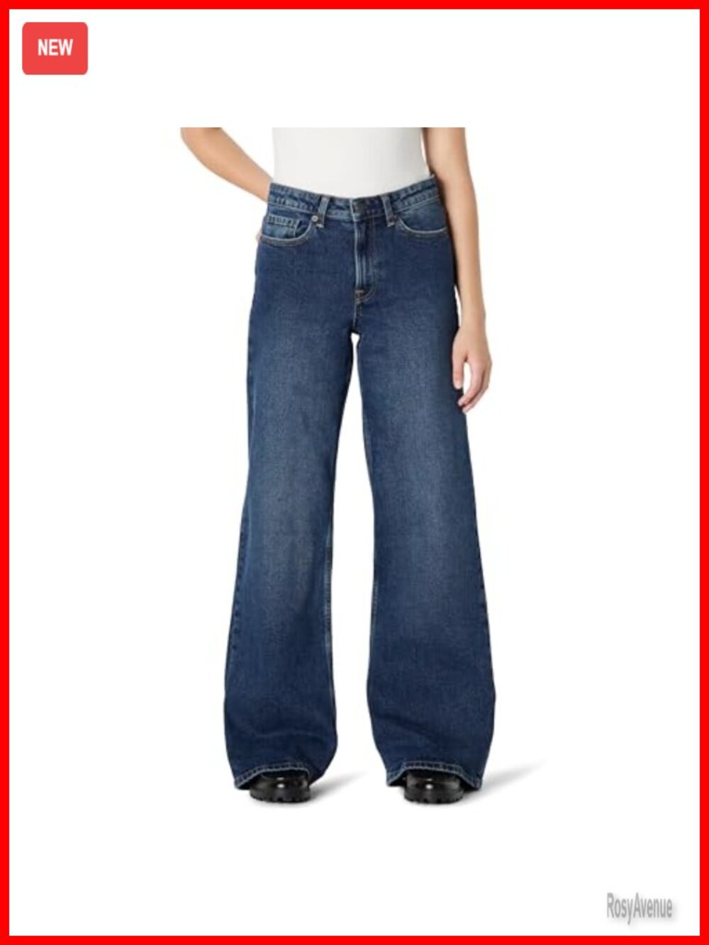 High Rise Wide Leg Crop Jeans Midweight Denim Zip Fly 5 Pocket Relaxed Fit